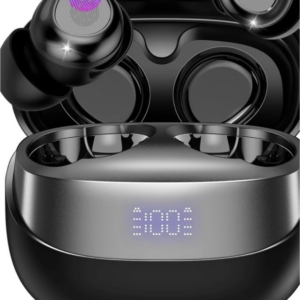 Wireless Black Earbuds with Charging Case- great for side sleepers! NWT!